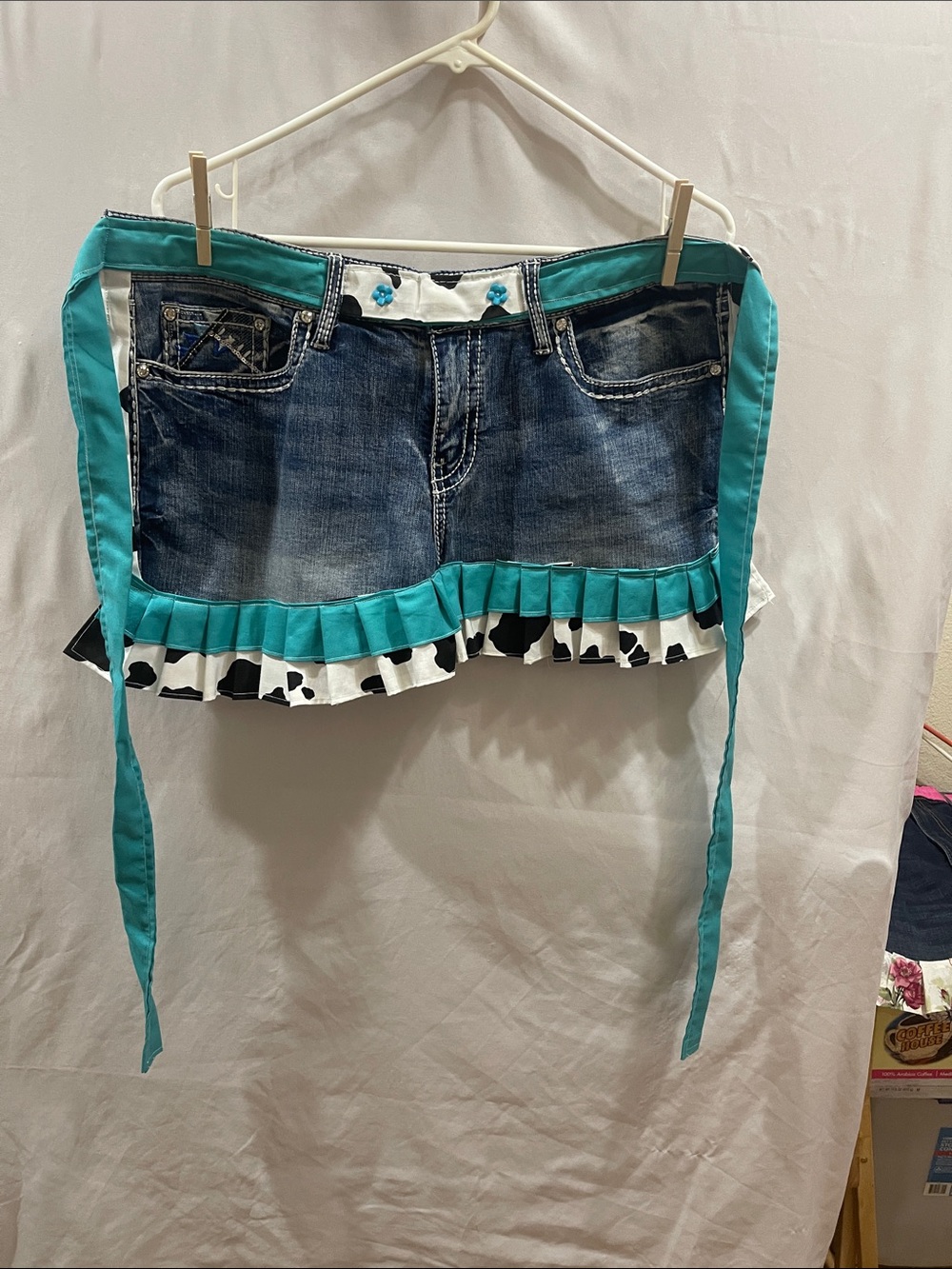 Kids Teal Ruffle Denim Skirt Apron